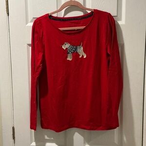 Talbots Red Long Sleeve Women’s Tee with Dog Design Wheaten or Schnauzer  SZ Med